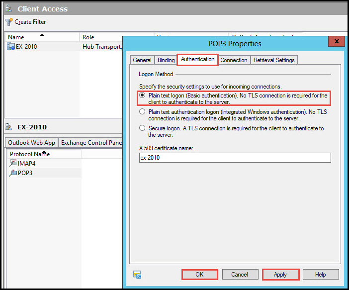 Training POP3 & IMAP4 in exchange client access server client access authentication 4