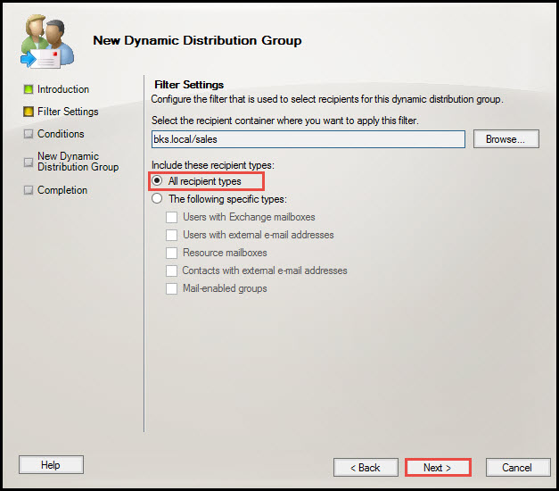 Training create Dynamic Distribution Group exchange server 2010 all recipient types 5