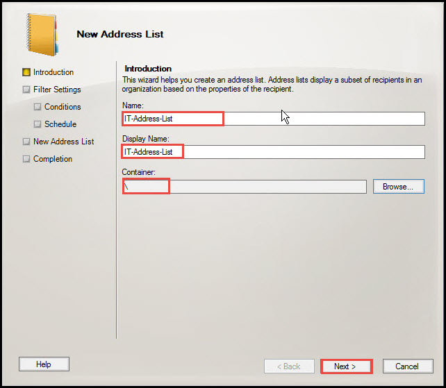 Training create and configure address list new address list 2