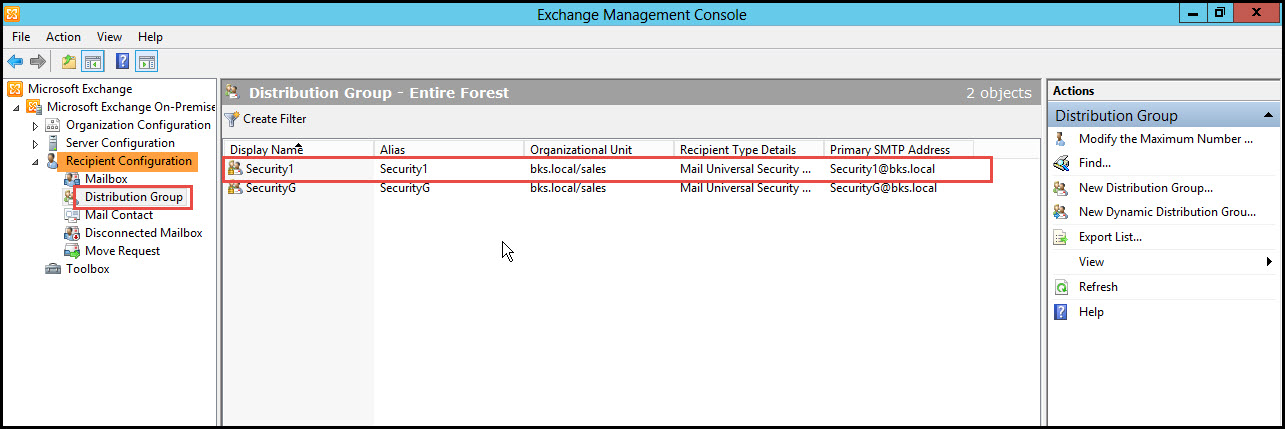 Training create mail enabled Security Distribution server 2010 exchange management console 13