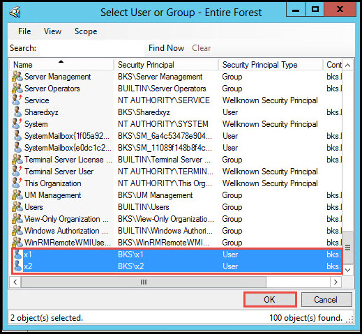 Training exchange server 2010 select user or group entire forest 5