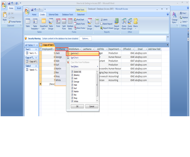 microsoft access training 2007 How to do sorting 3