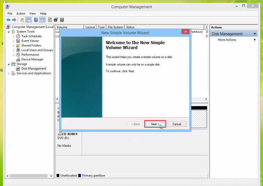 How to Create New Volume Drive in Window 8 training with Disk Management simple volume 4