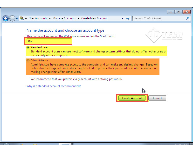 Microsoft training 2007  Add User Account and set Password create new account 5