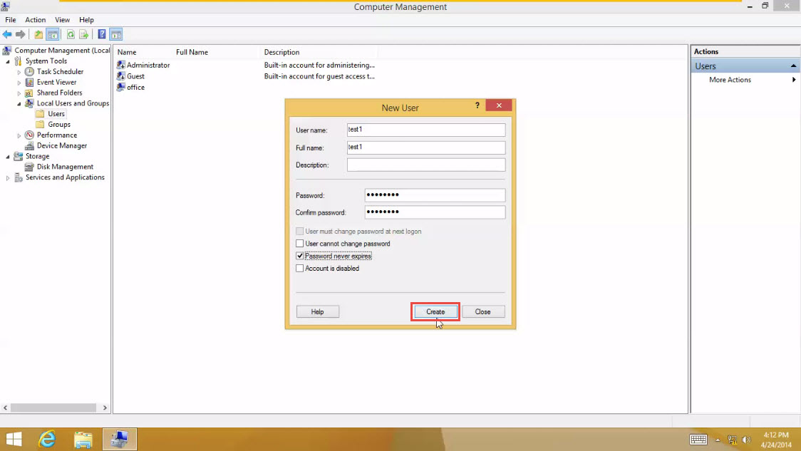 Create User and Groups in Windows 8 training create