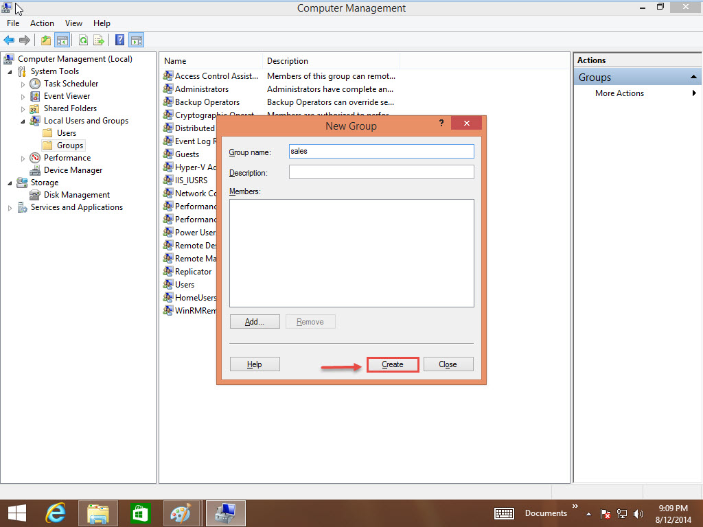 Create User and Groups in Windows 8 training create group