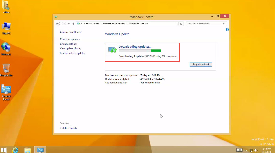 Microsoft Windows 8 training downloading updates