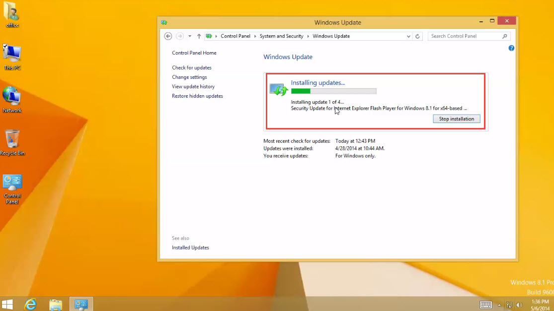 Microsoft Windows 8 training installing update