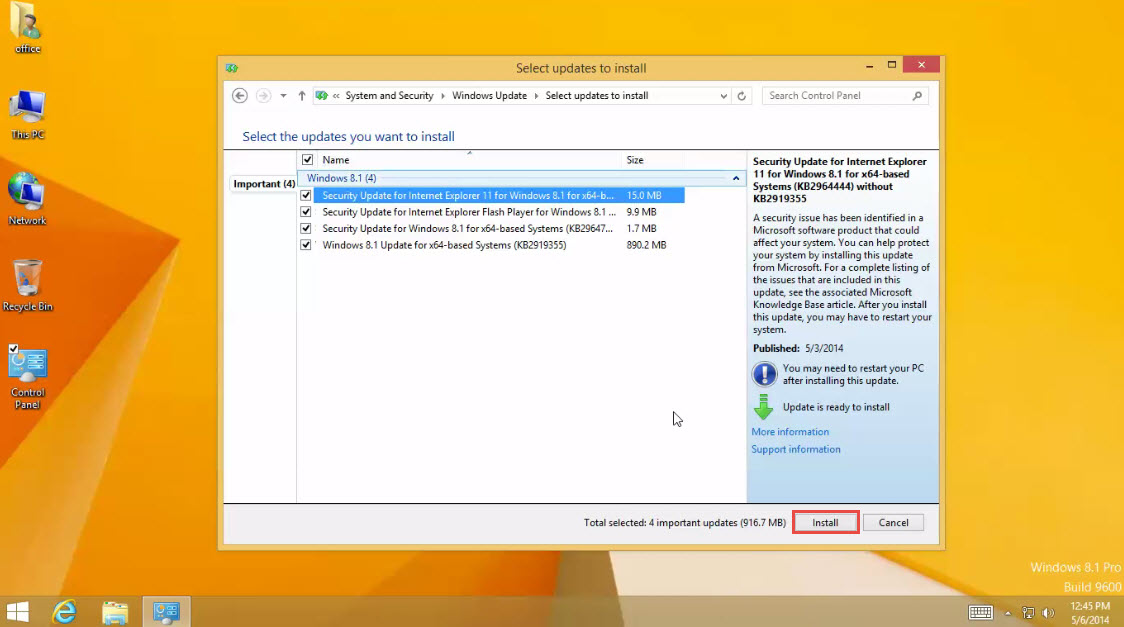Microsoft Windows 8 training select updates