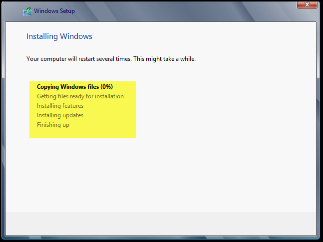 Training to Install Microsoft Windows Server 2012 copying windows files 12