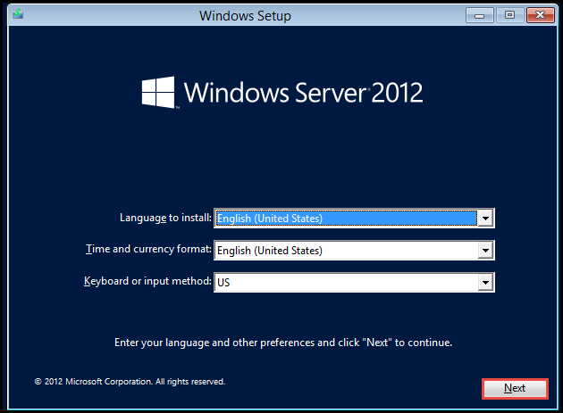 Training to Install Microsoft Windows Server 2012 language to install 4
