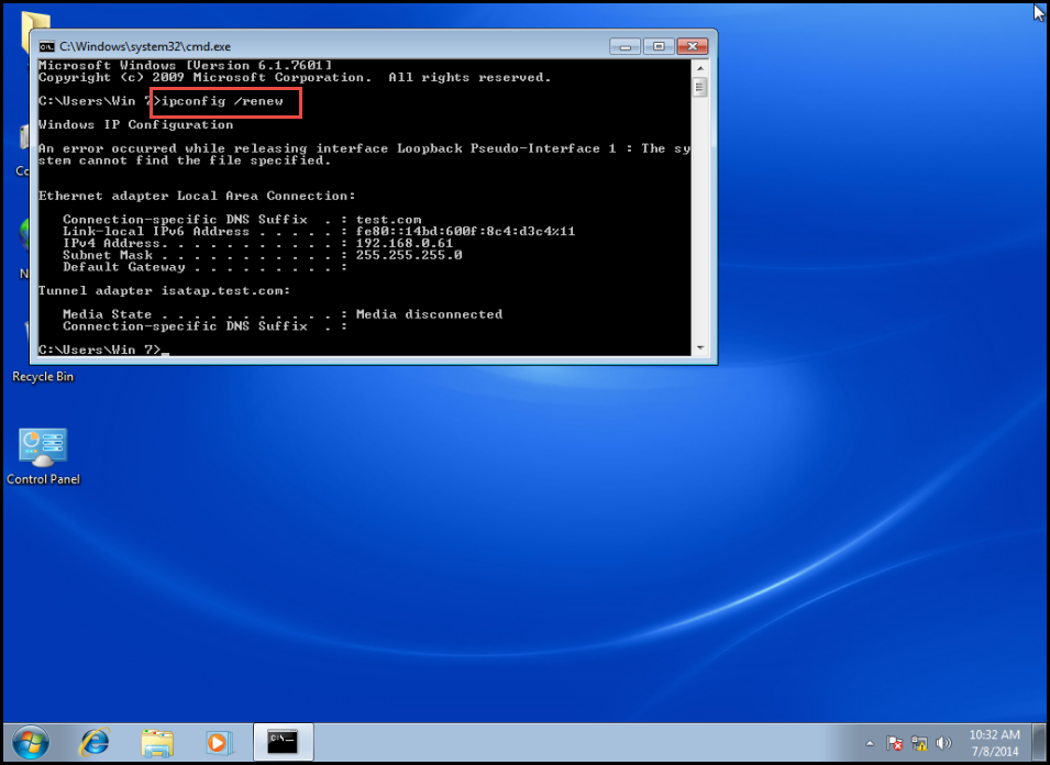 Training to Obtain an IP Address from Windows Server 2012 DHCP on Client Machine Renew IP address