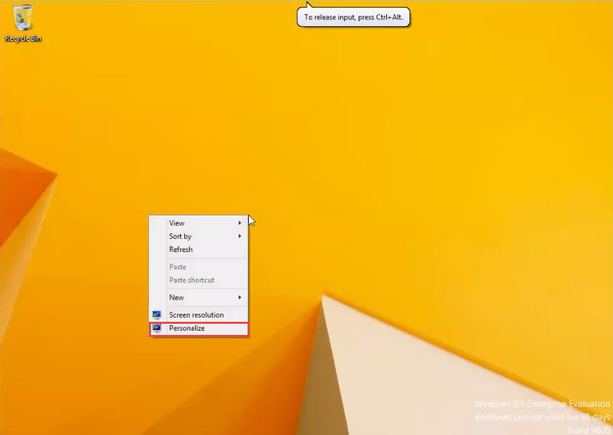 Change-Wallpaper and Window Border Colour in Windows 8 training open personalize