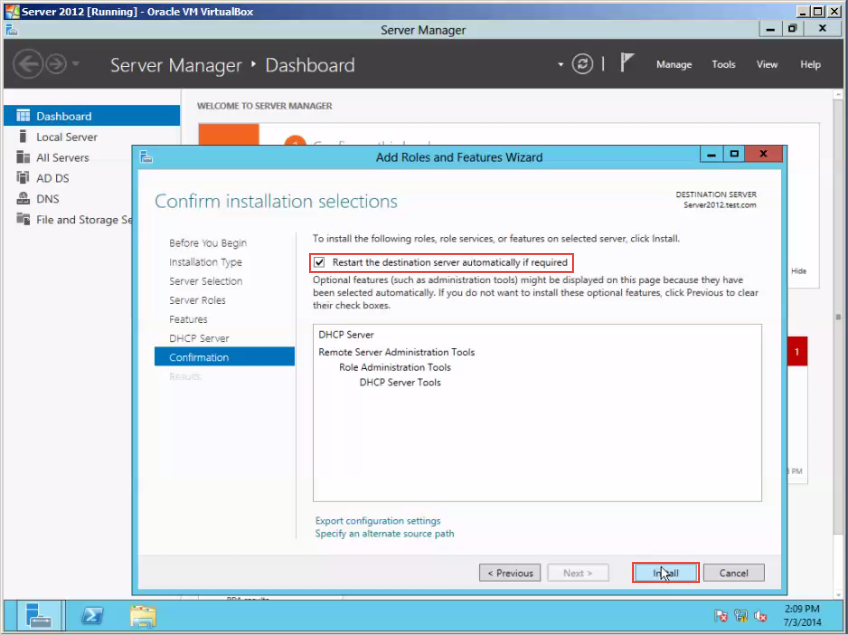 Training to Install DHCP Service on Microsoft Windows Server 2012 ckeck on restal install