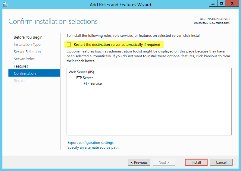 How to Install FTP Role on Windows Server 2012 (Part 3) confirm installation section