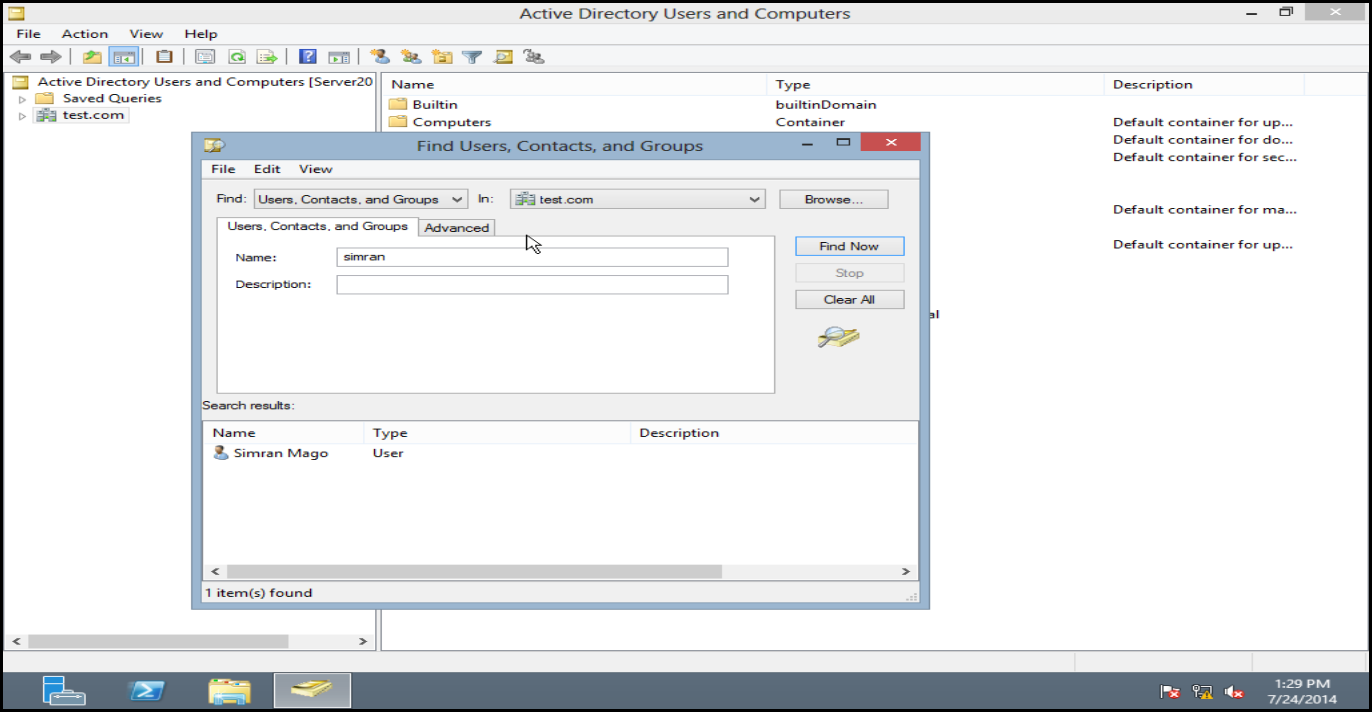  Training to Reset Domain User account in Windows Server 2012 ADU 3