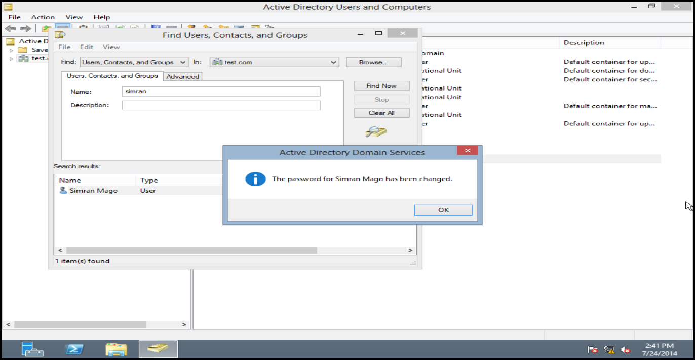  Training to Reset Domain User account in Windows Server 2012 ADU 6