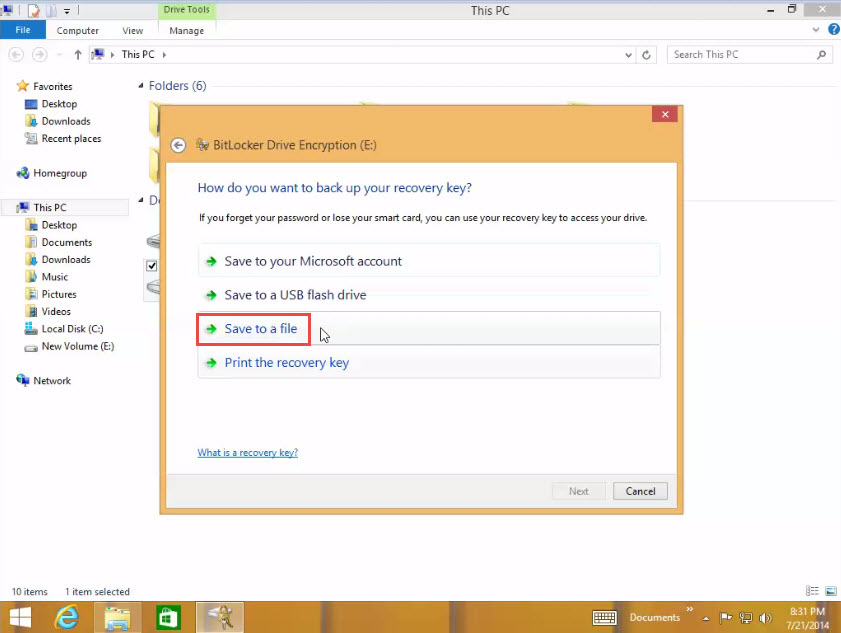 Turn On Off BitLocker Option in Window 8 training save recovery file