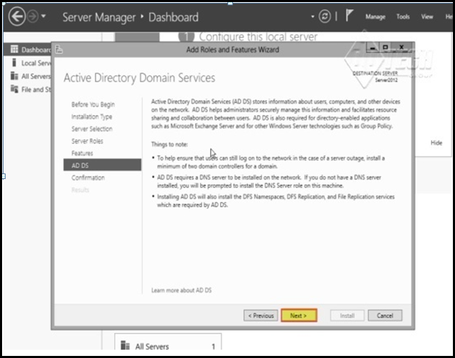 install active directory training 2012 add roles and features