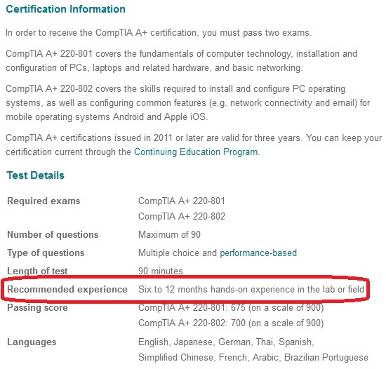 a+ certification requirements