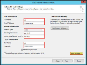 Training POP3 & IMAP4 in exchange client access server account settings add internet email settings 10
