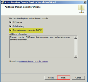 Training to Install Read Only Domain Controller (RODC) Additional Domain Controller options