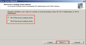 select IPv4/IPv6 Reverse Lookup Zone and click on the “Next”